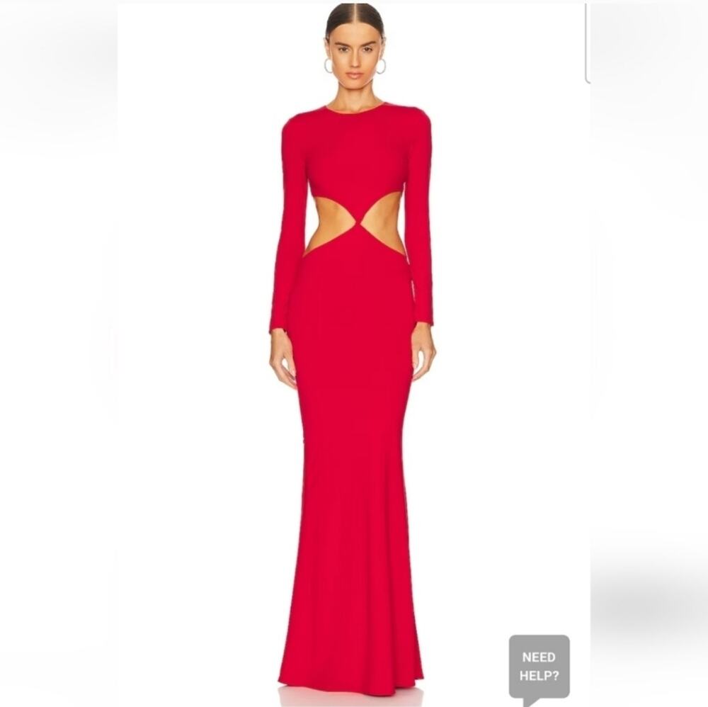 Retrofete Miley Dress Red Maxi Cutout Long Sleeve Size Large NWT